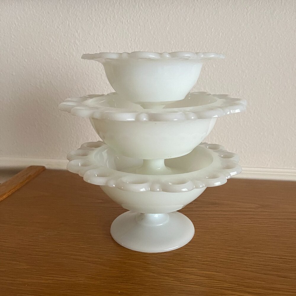 Vintage Milk Glass Compote Bowl Set
